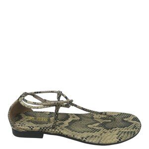 Paris Texas Jacky Python Printed Leather Thong Ankle Strap Flat Sandals Size 9.5